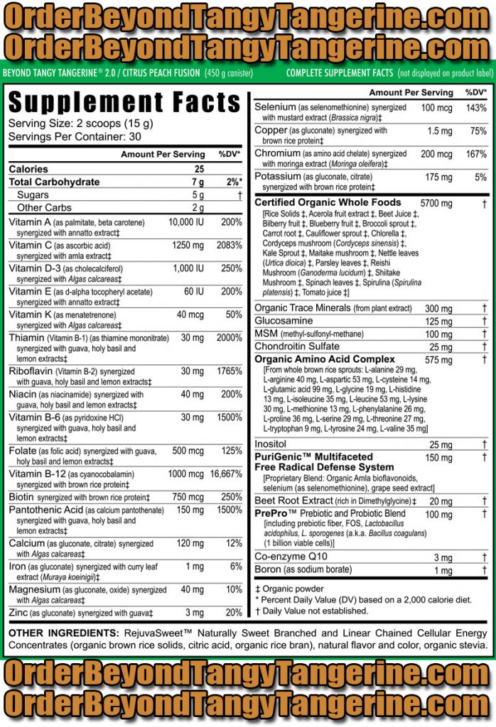 Nutritional Supplement Facts Table Beyond Tangy Tangerine 2.0 ‹ Pollen Burst™ Plus